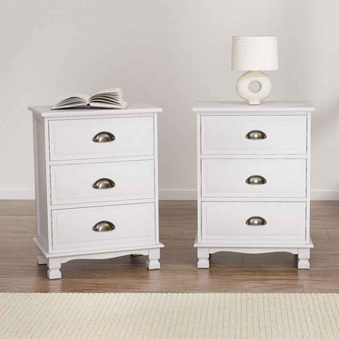 Artiss 2x Bedside Table 3 Drawers Side Table Storage Cabinet Nightstand White